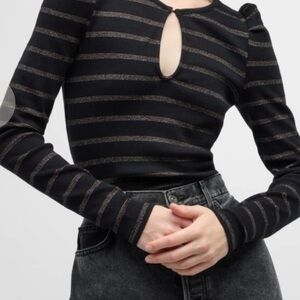 Veronica Beard Black and Gold Striped Women's Top